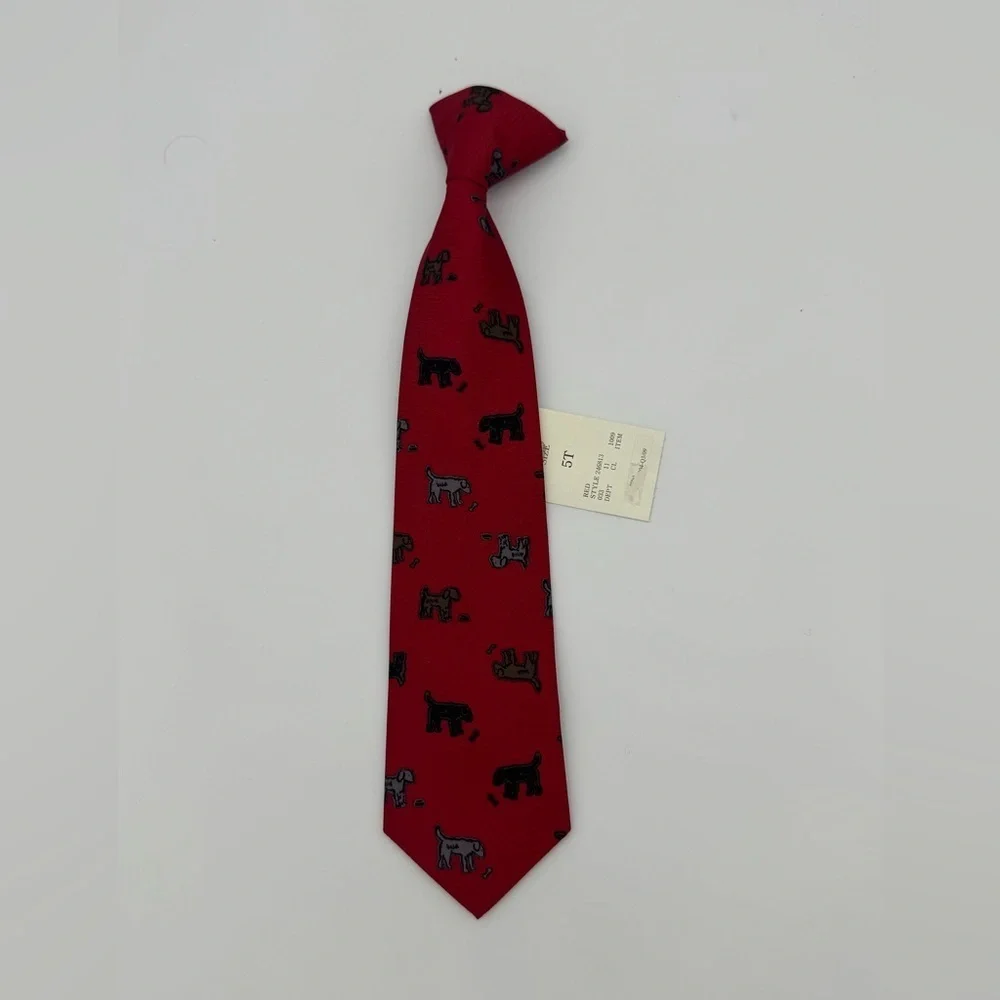 NWT Boys Clip on Red black Dog Pattern neck Tie formal outfit kids size 5T